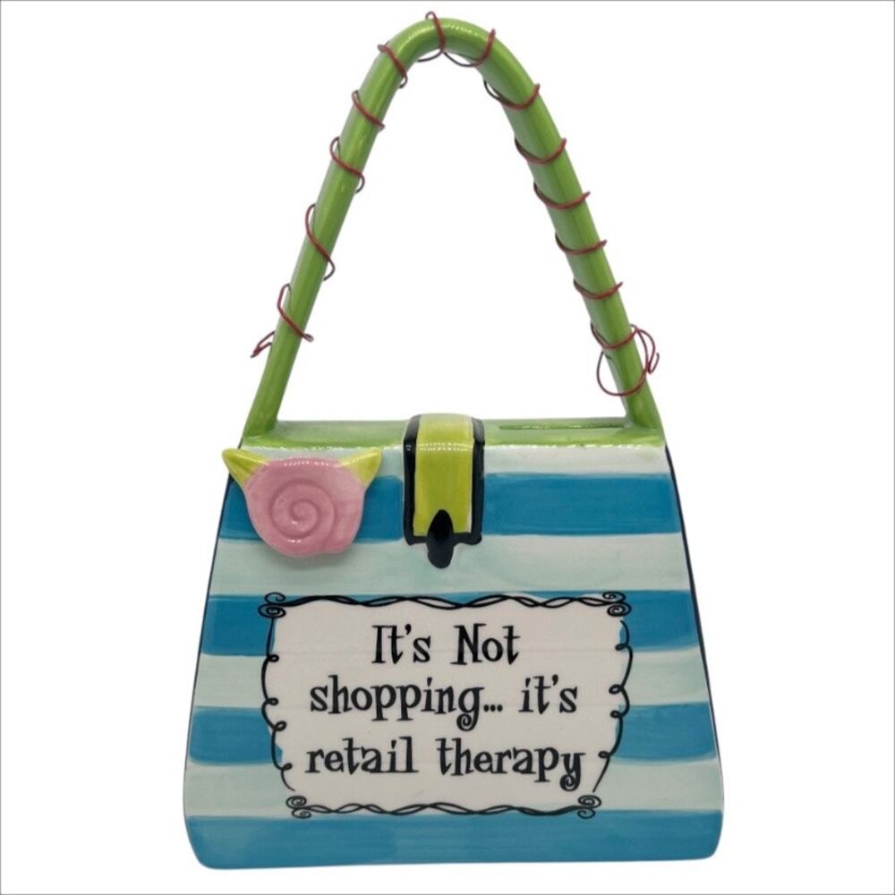 Ann Marie Murray Porcelain Retail Therapy Shopping Bag Piggy Bank Coin Bank